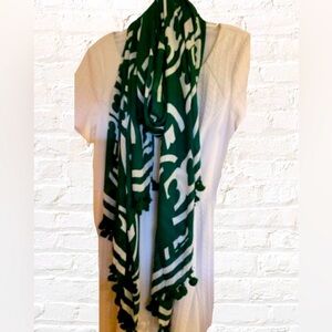 Tory Burch Demi Logo Tassel Scarf in Navy Blue.